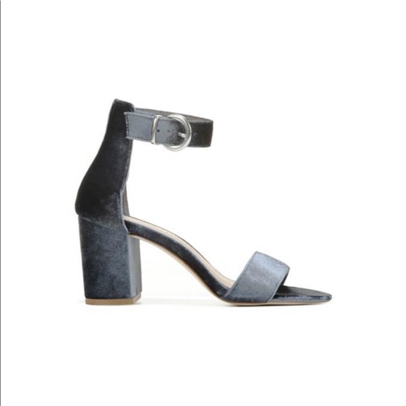 NIB Slate Gray Plush Velvet Block Heel Sandal - Picture 3 of 4